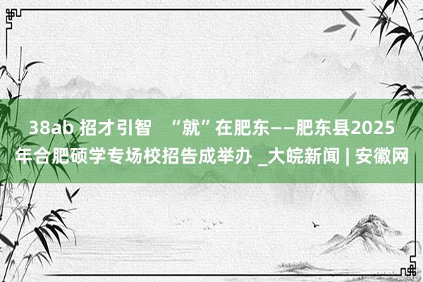 38ab 招才引智   “就”在肥东——肥东县2025年合肥硕学专场校招告成举办 _大皖新闻 | 安徽网